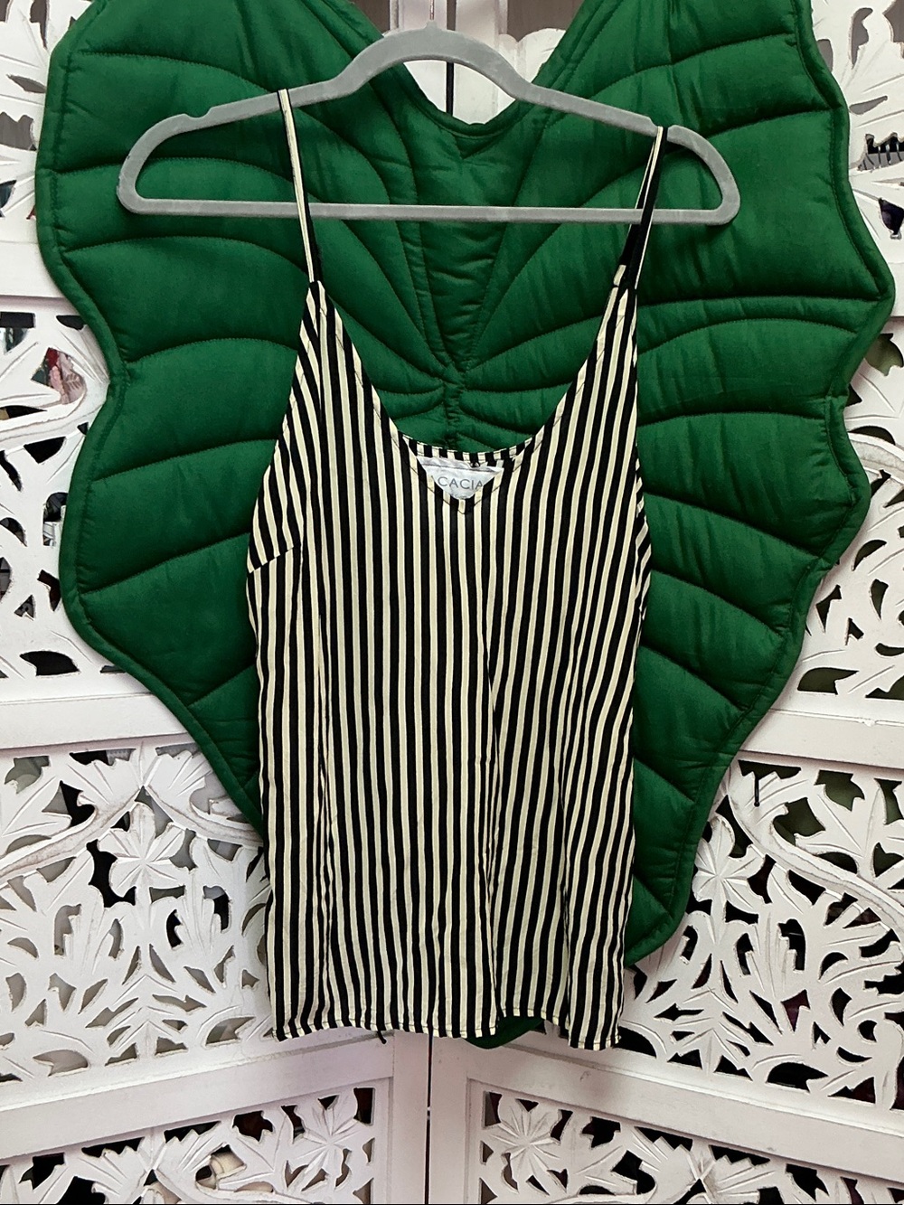 NWOT Acacia Swimwear striped black and cream stripe camisole tank top, size M